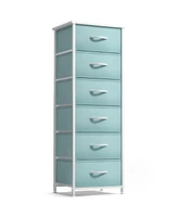 Sorbus Narrow 6 Drawers Nightstand with Steel Frame, Wood Top, Easy Pull Fabric Bins for Home, Bedroom, Office & Dorm