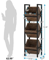 Tribesigns 3-Tier Basket Stand, Wood Snack Rack with Baskets, Rustic Vertical Fruit Stand Standing Storage Tower Organizer for Kitchen Bathroom Living