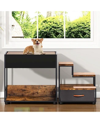 Pet Step Window Perch,Bunk Beds Window Perch for Dogs Bedside Lounge Elevated Dog Bed Multi-Level Platform with sponge, Non-Slip Pad and Storage,Vinta