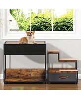 Pet Step Window Perch,Bunk Beds Window Perch for Dogs Bedside Lounge Elevated Dog Bed Multi-Level Platform with sponge, Non-Slip Pad and Storage,Vinta