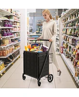 Folding Shopping Cart with Wheels, Basket & Waterproof Liner Portable & Heavy-Duty Grocery Trolley