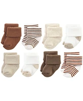 Hudson Baby Cotton Rich Terry Socks 16-Pack, Neutral Brown, 0-6 Months