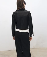 Mango Women's Lapels Leather Jacket