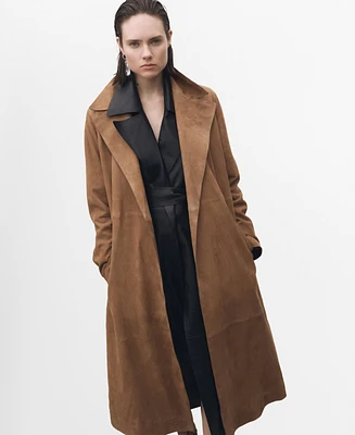 Mango Women's Belted Suede Trench Coat