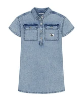 Calvin Klein Big Girls Short Sleeve Patch Pocket Denim Shirt Dress