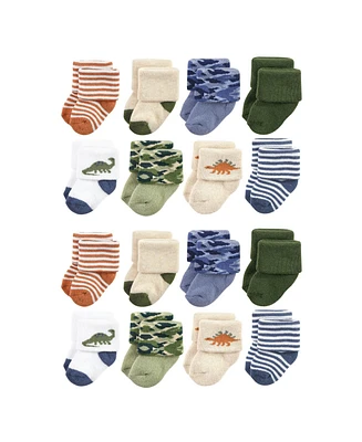 Hudson Baby Baby Boys Hudson Cotton Rich Terry Socks 16-Pack, Dinosaur Explorer, 6-12 Months