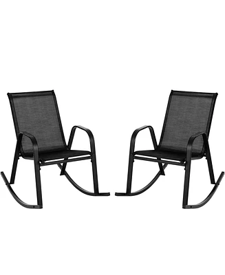 Set of 2 Metal Patio Rocking Chair with Breathable Seat Fabric