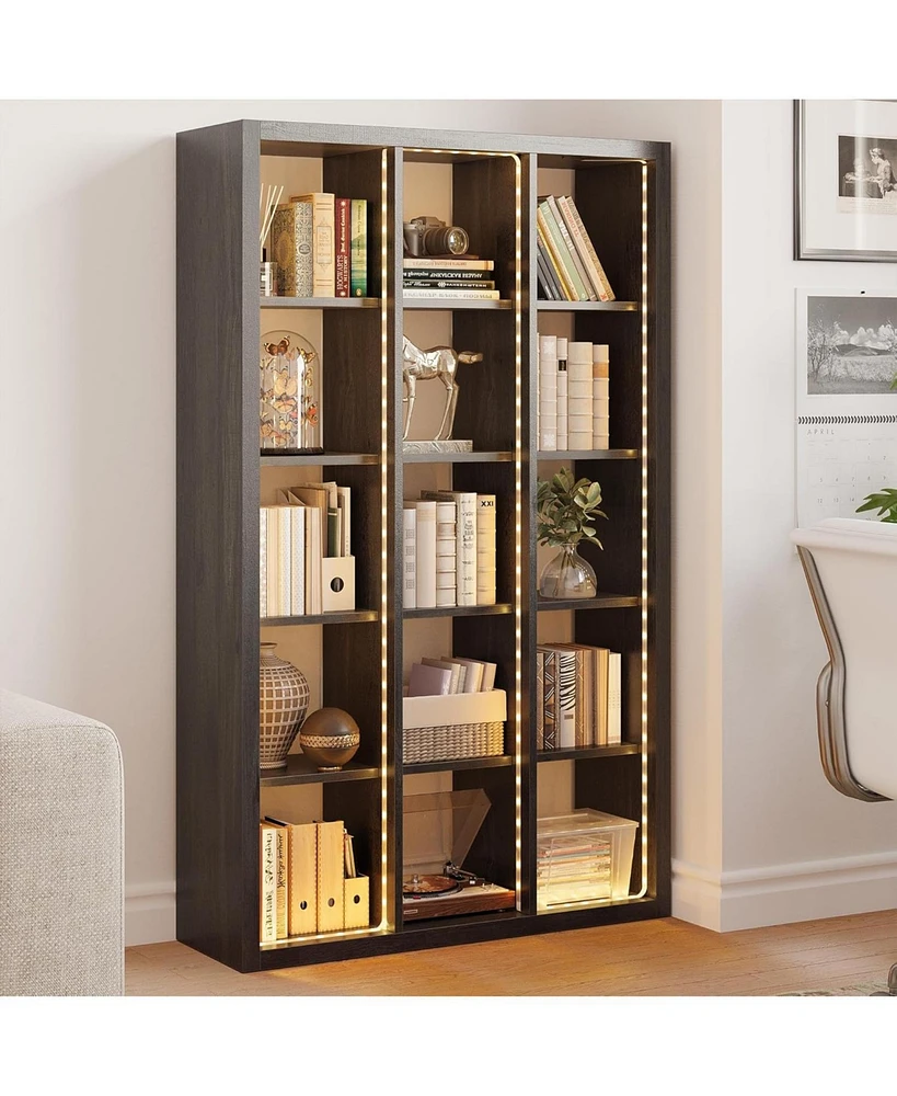 15 Cube Bookcase Storage Shelf Organizer with Led Lights, 5 Tier Bookshelves and Bookcases Display Shelves