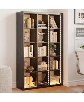 15 Cube Bookcase Storage Shelf Organizer with Led Lights, 5 Tier Bookshelves and Bookcases Display Shelves