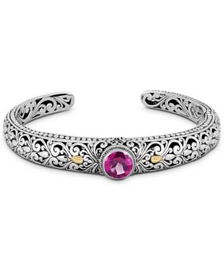 Devata Pink Topaz Bali Filigree Cuff Bracelet In Sterling Silver 18k Gold Accents Small