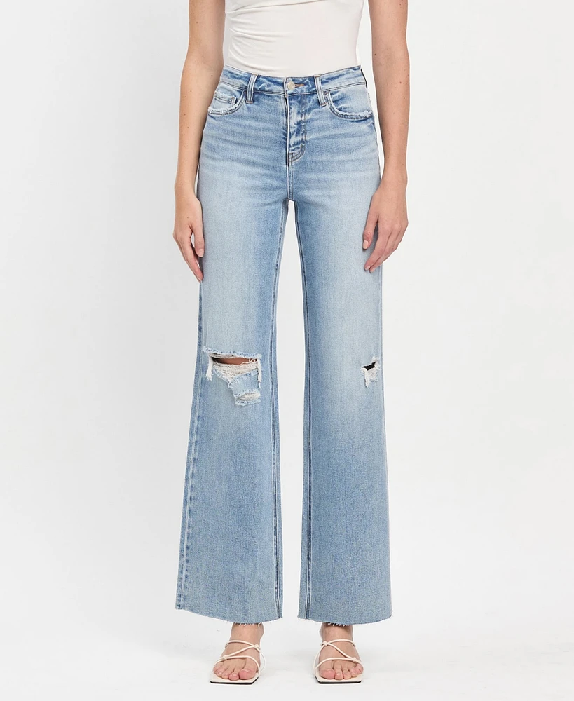 Vervet Women's High Rise Raw Hem Wide Leg Jeans