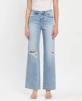 Vervet Women's High Rise Raw Hem Wide Leg Jeans