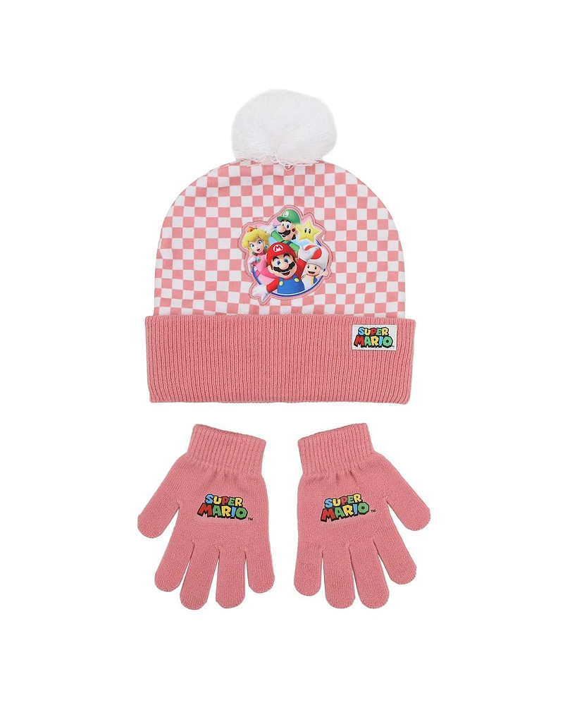 Super Mario Boys Bros Character Circle Youth 2-Piece Cuff Beanie & Magic Gloves Set