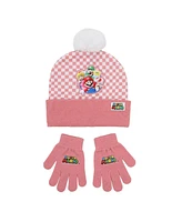 Super Mario Boys Bros Character Circle Youth 2-Piece Cuff Beanie & Magic Gloves Set