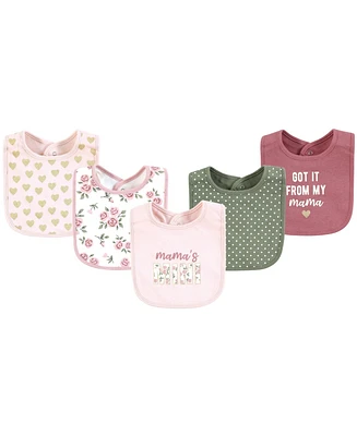 Hudson Baby Infant Girl Cotton Bibs, Mama Mauve Sage Rose, One Size