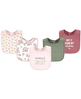 Hudson Baby Infant Girl Cotton Bibs, Mama Mauve Sage Rose, One Size