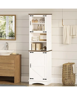 Tall Bathroom Cabinet, Farmhouse Storage Cabinet with Led Lights and Adjustable Shelves