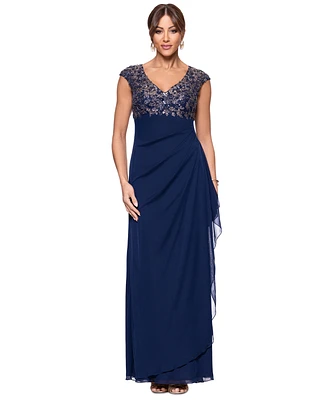 Xscape Petite Beaded Ruched-Back Gown