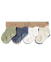 Touched by Nature Infant Boy Organic Cotton Socks with Non-Skid Gripper for Fall Resistance, Blue Sage Neutral, 0-6 Months