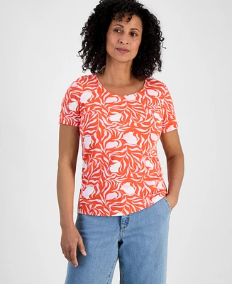 Style & Co Women's Printed Scoop-Neck Short Sleeve Top, Exclusively at Macy's