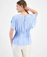 Anne Klein Women's Smocked-Waist Flutter-Sleeve Top