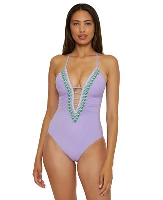 Becca Women's Fiesta Plunge-Neck One-Piece Swimsuit