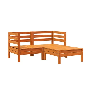 Patio Sofa 2-Seater with Footstool Wax Brown Solid Wood Pine