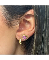 The Lovery Dark Purple Enamel Four Leaf Clover Stud Earrings 14K Gold