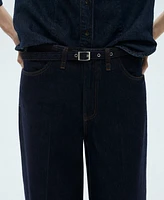 Mango Women's Belted Rinse-Wash Wide Leg Jeans