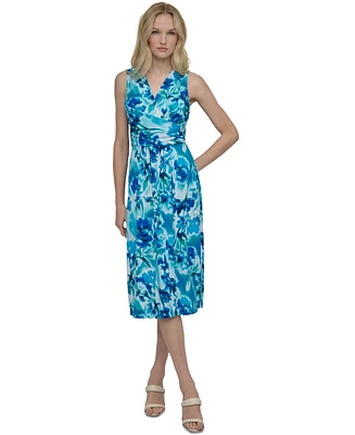 Dkny Women's Crossover Ruched Sleeveless Jersey Dress