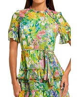 Women's Floral Printed Chiffon Tiered Ruffle Gown