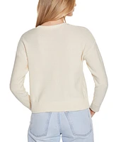 Belldini Women's 3D Floral Crewneck Trim Sweater