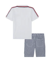 Tommy Hilfiger Toddler Boys 2-Piece Signature Polo Shirt and Yarn-Dyed Stripe Oxford Shorts Sets