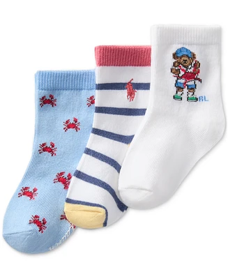 Polo Ralph Lauren Baby Boys Crab Bear Socks, Pack of 3