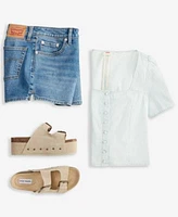 Levis Womens Pascale Short Sleeve Blouse Mid Rise A Line Denim Shorts