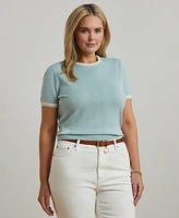Lauren Ralph Plus Two-Tone Short-Sleeve Sweater