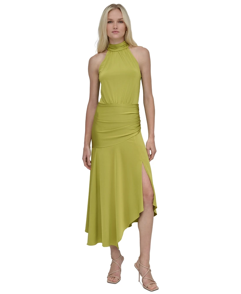 Dkny Women's Halter Ruched Asymmetric-Hem Dress