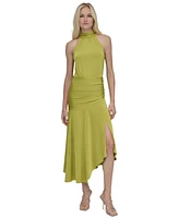 Dkny Women's Halter Ruched Asymmetric-Hem Dress