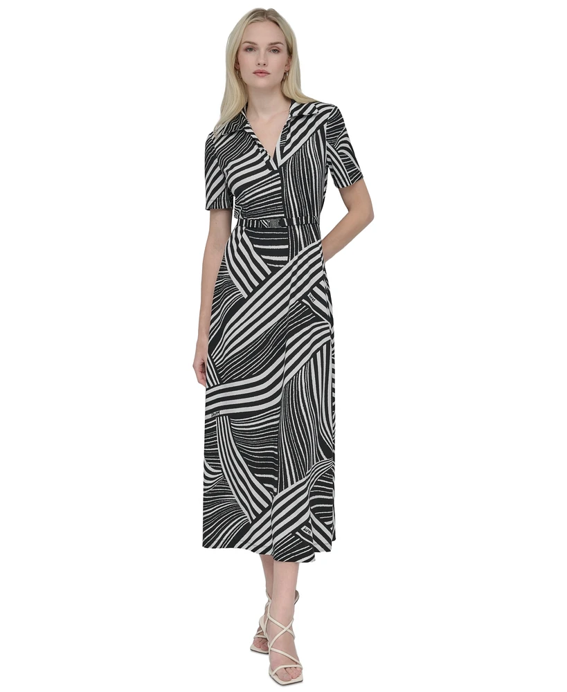 Dkny Women's Collared V-Neck Belted Jersey Midi Dress