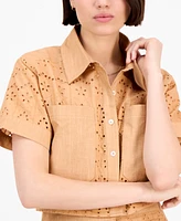 Avec Les Filles Women's Boxy Eyelet Shirt