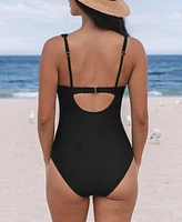 Women's V Neck U Wire Mesh One Piece Swimsuit