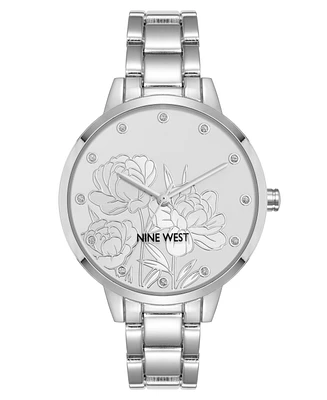 Nine West Women's Quartz Silver-Tone Metal Alloy Embossed Floral Dial Watch