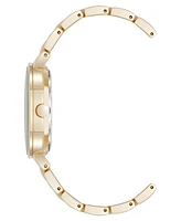 Nine West Women's Quartz Round Tan and Gold-Tone Metal Alloy Bracelet Watch, 32mm