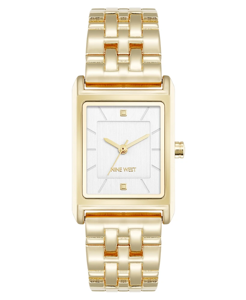 Nine West Women's Quartz Rectangular White and Gold-Tone Metal Alloy Watch, 24mm