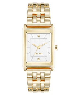 Nine West Women's Quartz Rectangular White and Gold-Tone Metal Alloy Watch, 24mm