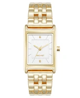 Nine West Women's Quartz Rectangular White and Gold-Tone Metal Alloy Watch, 24mm