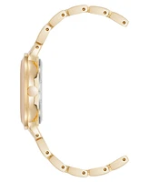 Nine West Women's Quartz Round Pink Enamel and Gold-Tone Metal Alloy Watch, 32mm
