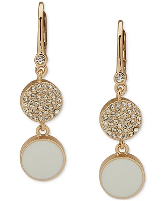 Dkny Gold-Tone White Inlay Pave Double Drop Earrings