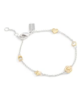Coach Faux Stone Signature Tea Rose Heart Strand Bracelet