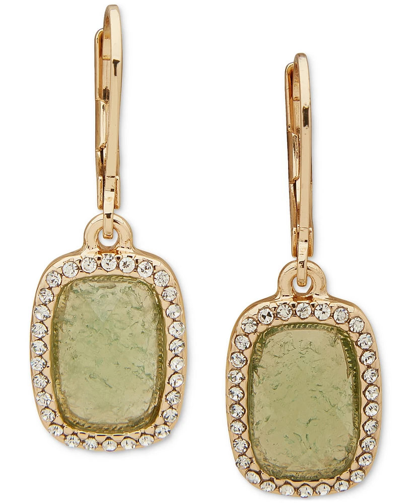 Anne Klein Gold-Tone Pave & Stone Rectangle Drop Earrings